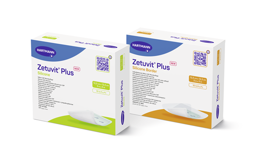 Two HARTMANN Zetuvit® Plus dressings packs shown side by side: Zetuvit® Plus Silicone and Zetuvit® Plus Silicone Border
