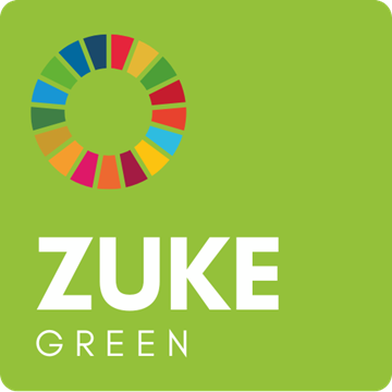 Zuke Green logo featuring a colorful circular motif on a vibrant green background, symbolizing sustainability and eco-friendly initiatives.