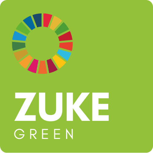 Zuke Green logo featuring a colorful circular motif on a vibrant green background, symbolizing sustainability and eco-friendly initiatives.